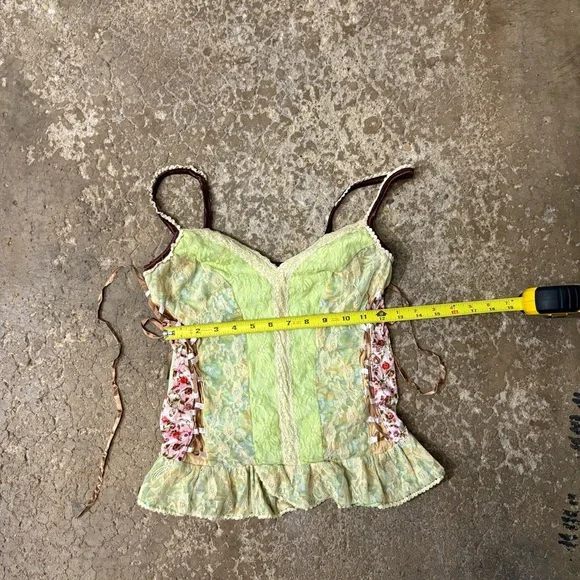VTG Pretty Angel Lace Ribbon Corset Top Silk Blend Princess Steampunk Y2K M - Picture 6 of 6